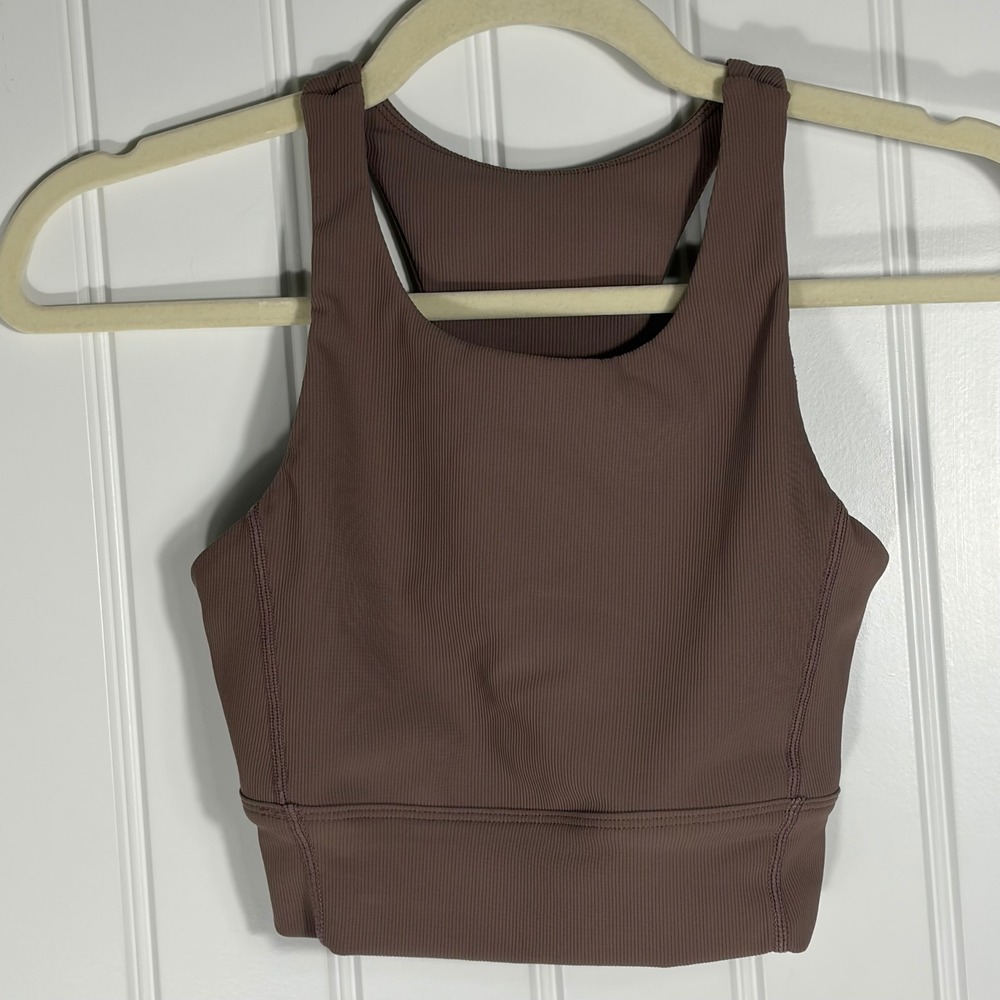 Allfenix Ribbed Racerback Sports Bra Mauve Brown XS Keyhole Activewear Top